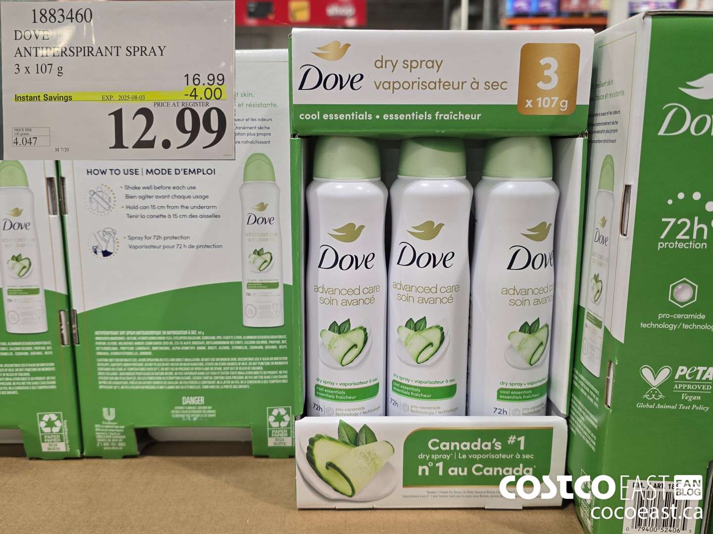 1883460 DOVE ANTIPERSPIRANT SPRAY 3 x 107 g ($4.00 INSTANT SAVINGS EXPIRES ON 2025-08-03) $12.99