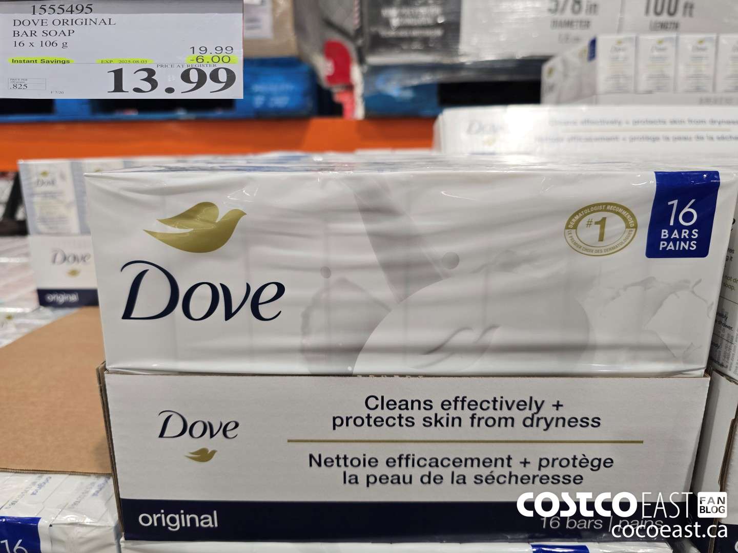1555495 DOVE BAR SOAP ORIGINAL 16 x 106 g ($6.00 INSTANT SAVINGS EXPIRES ON 2025-08-03) $13.99