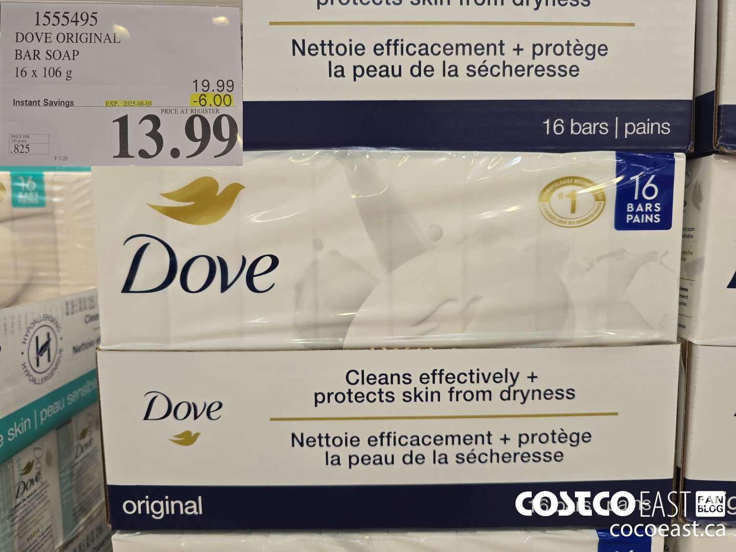 1555495 DOVE BAR SOAP ORIGINAL 16 x 106 g ($6.00 INSTANT SAVINGS EXPIRES ON 2025-08-03) $13.99