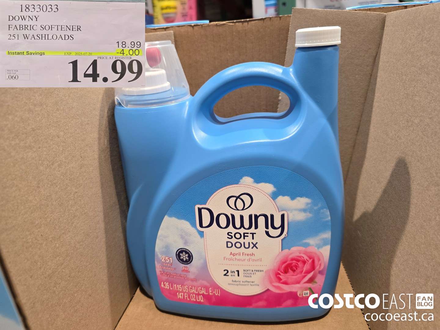 1833033 DOWNY FABRIC SOFTENER 251 WASHLOADS ($4.00 INSTANT SAVINGS EXPIRES ON 2025-07-20) $14.99