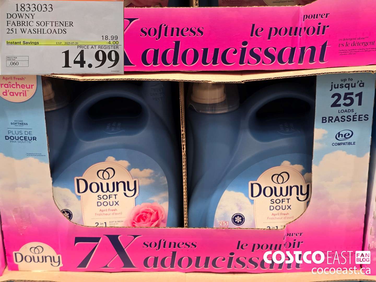 1833033 DOWNY FABRIC SOFTENER 251 WASHLOADS ($4.00 INSTANT SAVINGS EXPIRES ON 2025-07-20) $14.99