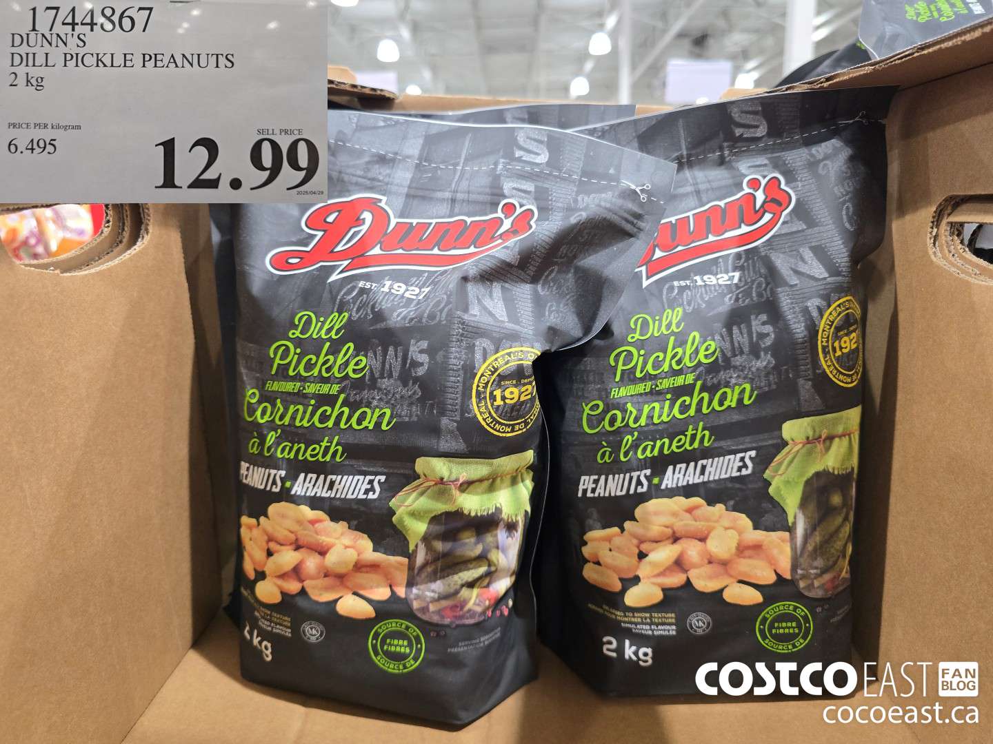 1744867 DUNN'S DILL PICKLE PEANUTS 2 kg $12.99