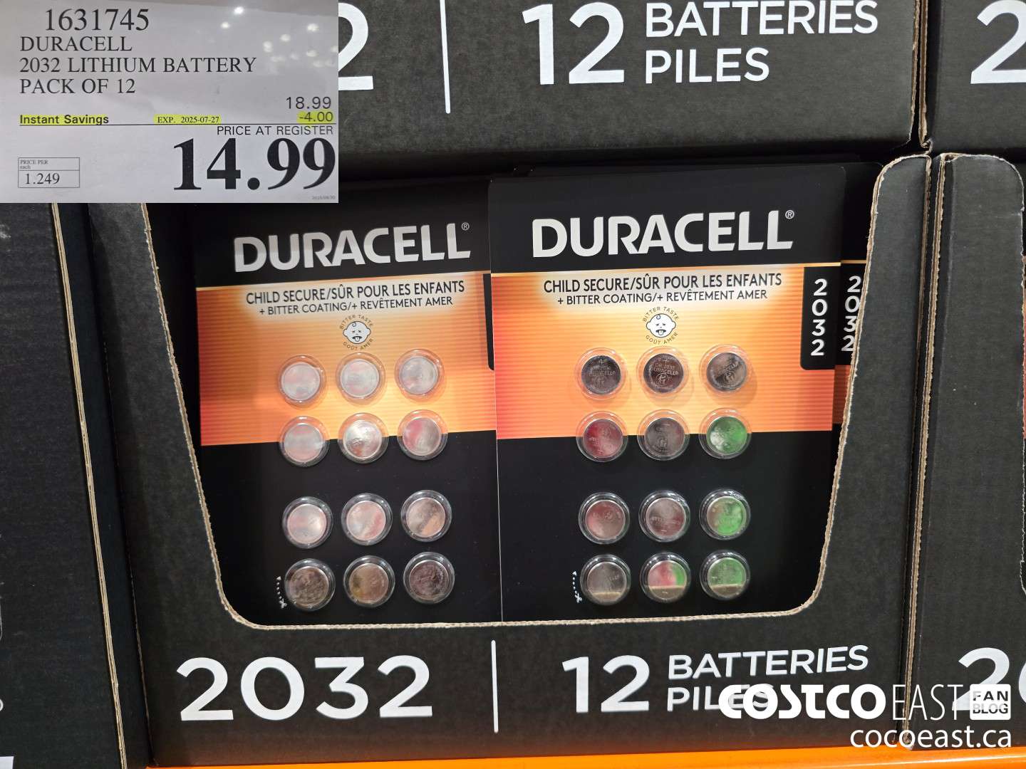 1631745 DURACELL 2032 LITHIUM BATTERY PACK OF 12 ($4.00 INSTANT SAVINGS EXPIRES ON 2025-07-27) $14.99