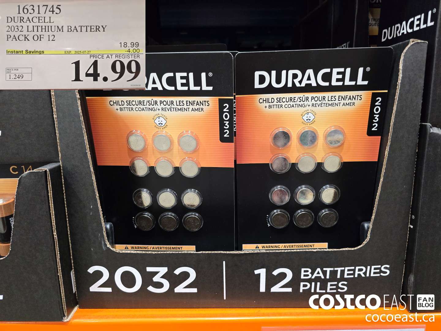1631745 DURACELL 2032 LITHIUM BATTERY PACK OF 12 ($4.00 INSTANT SAVINGS EXPIRES ON 2025-07-27) $14.99