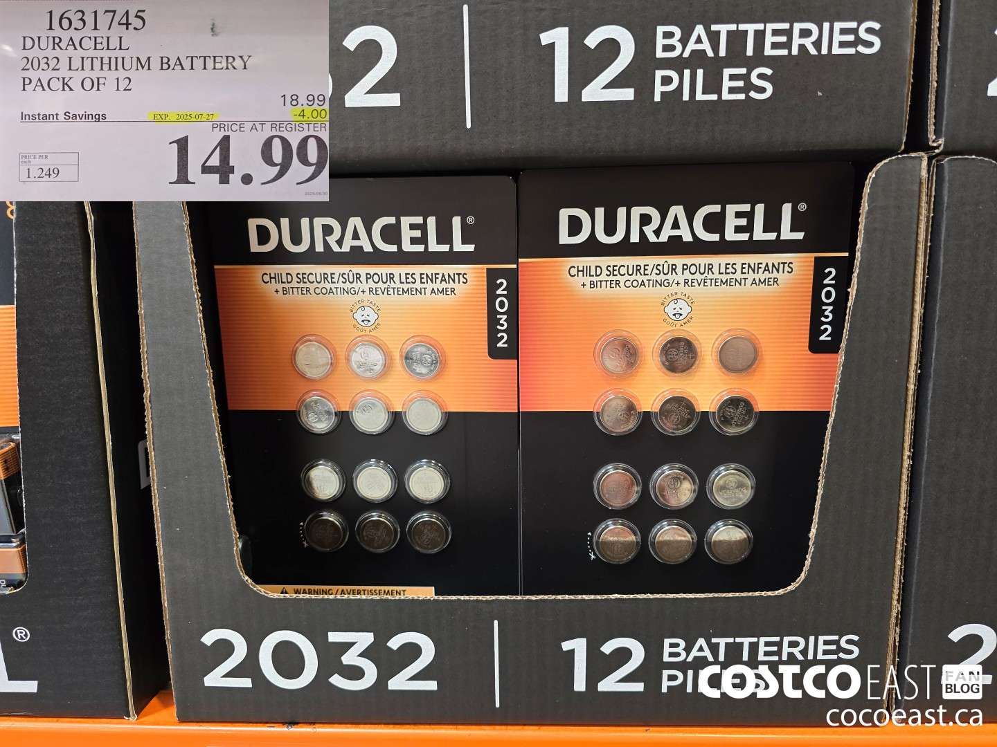 1631745 DURACELL 2032 LITHIUM BATTERY PACK OF 12 ($4.00 INSTANT SAVINGS EXPIRES ON 2025-07-27) $14.99