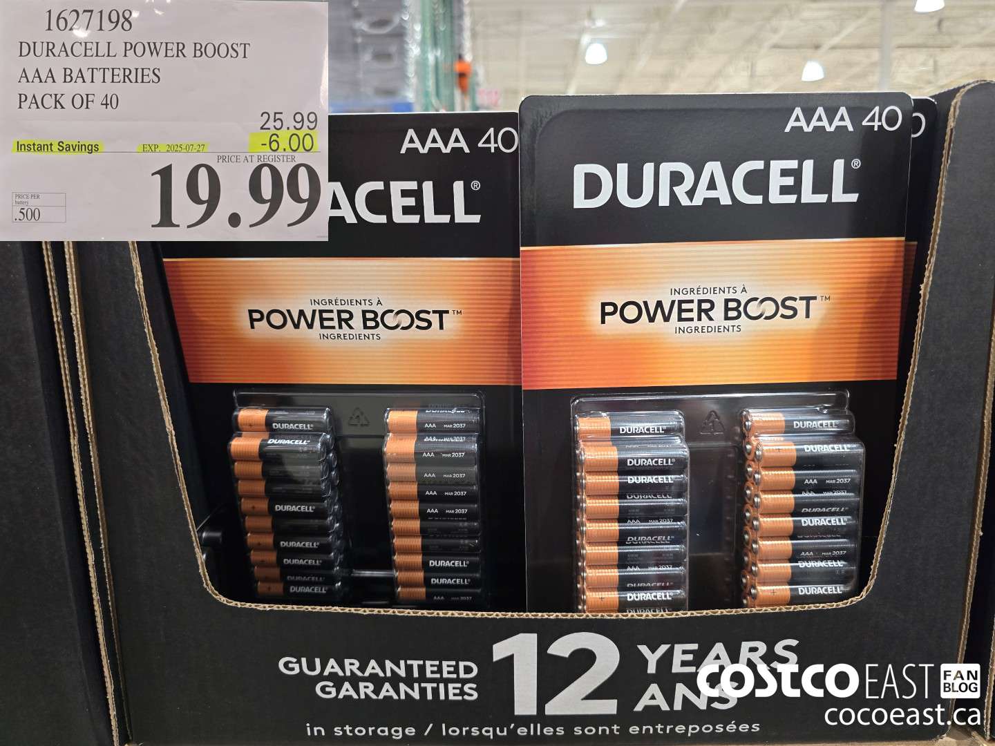 1627198 DURACELL POWER BOOST AAA BATTERIES PACK OF 40 ($6.00 INSTANT SAVINGS EXPIRES ON 2025-07-27) $19.99