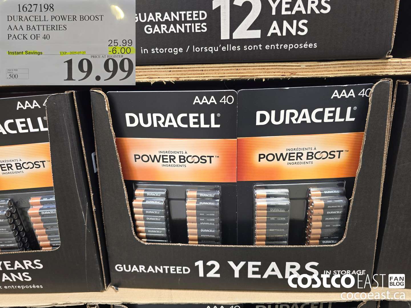 1627198 DURACELL POWER BOOST AAA BATTERIES PACK OF 40 ($6.00 INSTANT SAVINGS EXPIRES ON 2025-07-27) $19.99