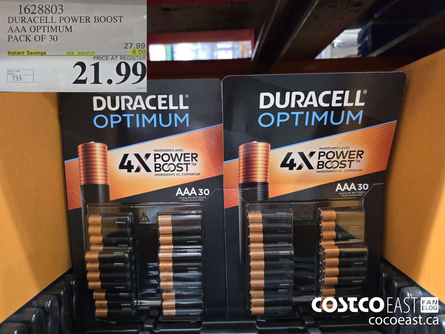1628803 DURACELL POWER BOOST AAA OPTIMUM PACK OF 30 ($6.00 INSTANT SAVINGS EXPIRES ON 2025-07-27) $21.99