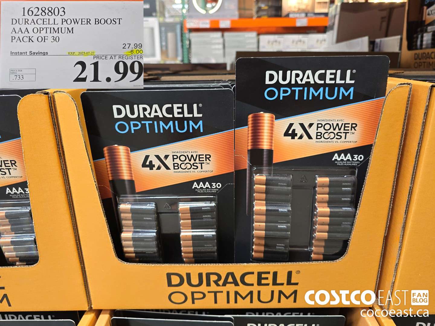 1628803 DURACELL POWER BOOST AAA OPTIMUM PACK OF 30 ($6.00 INSTANT SAVINGS EXPIRES ON 2025-07-27) $21.99