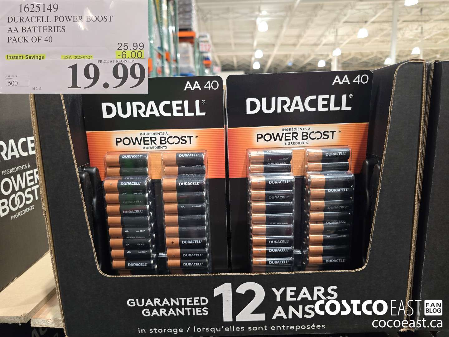 1625149 DURACELL POWER BOOST AA BATTERIES PACK OF 40 ($6.00 INSTANT SAVINGS EXPIRES ON 2025-07-27) $19.99