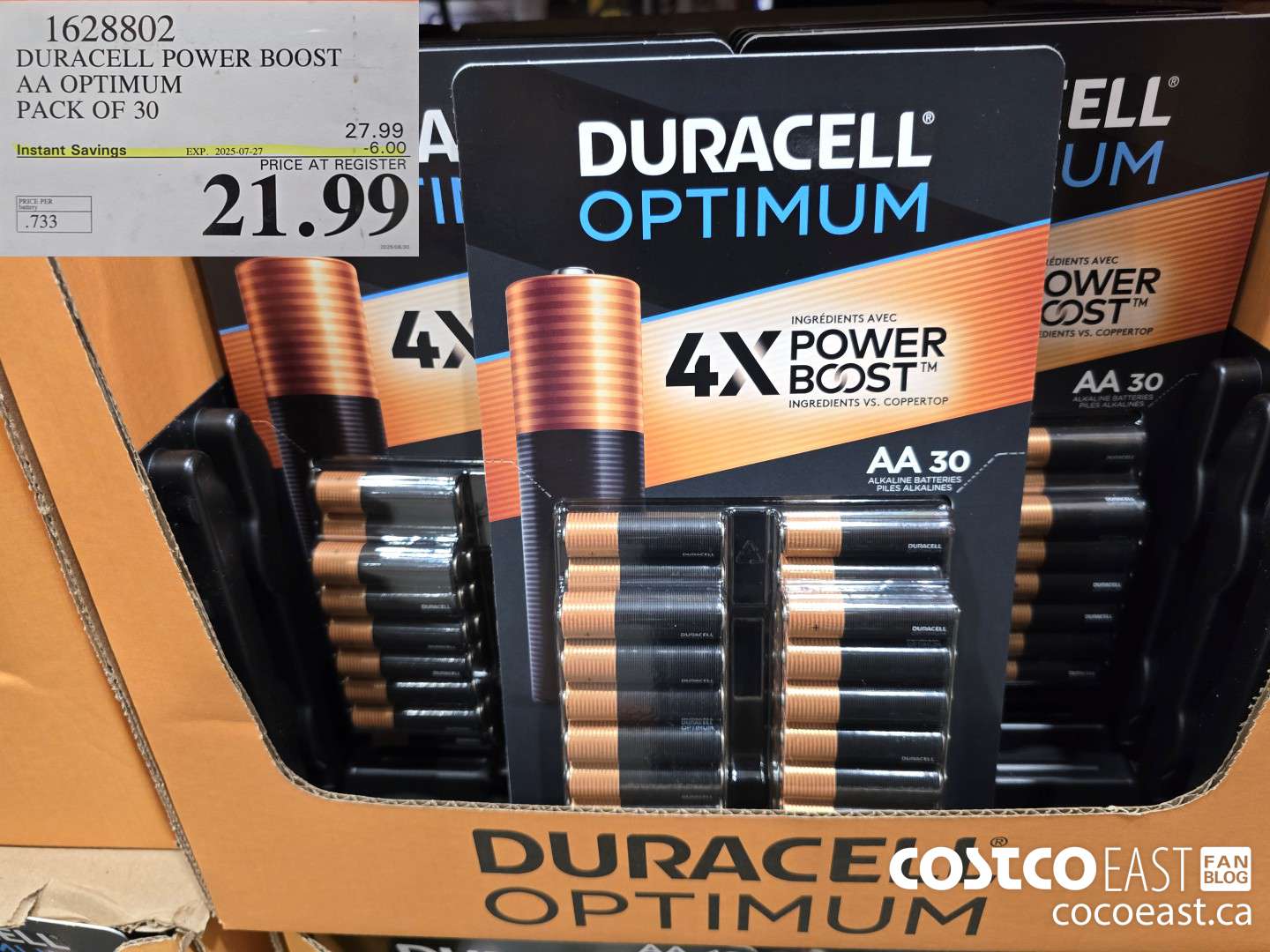 1628802 DURACELL POWER BOOST AA OPTIMUM PACK OF 30 ($6.00 INSTANT SAVINGS EXPIRES ON 2025-07-27) $21.99