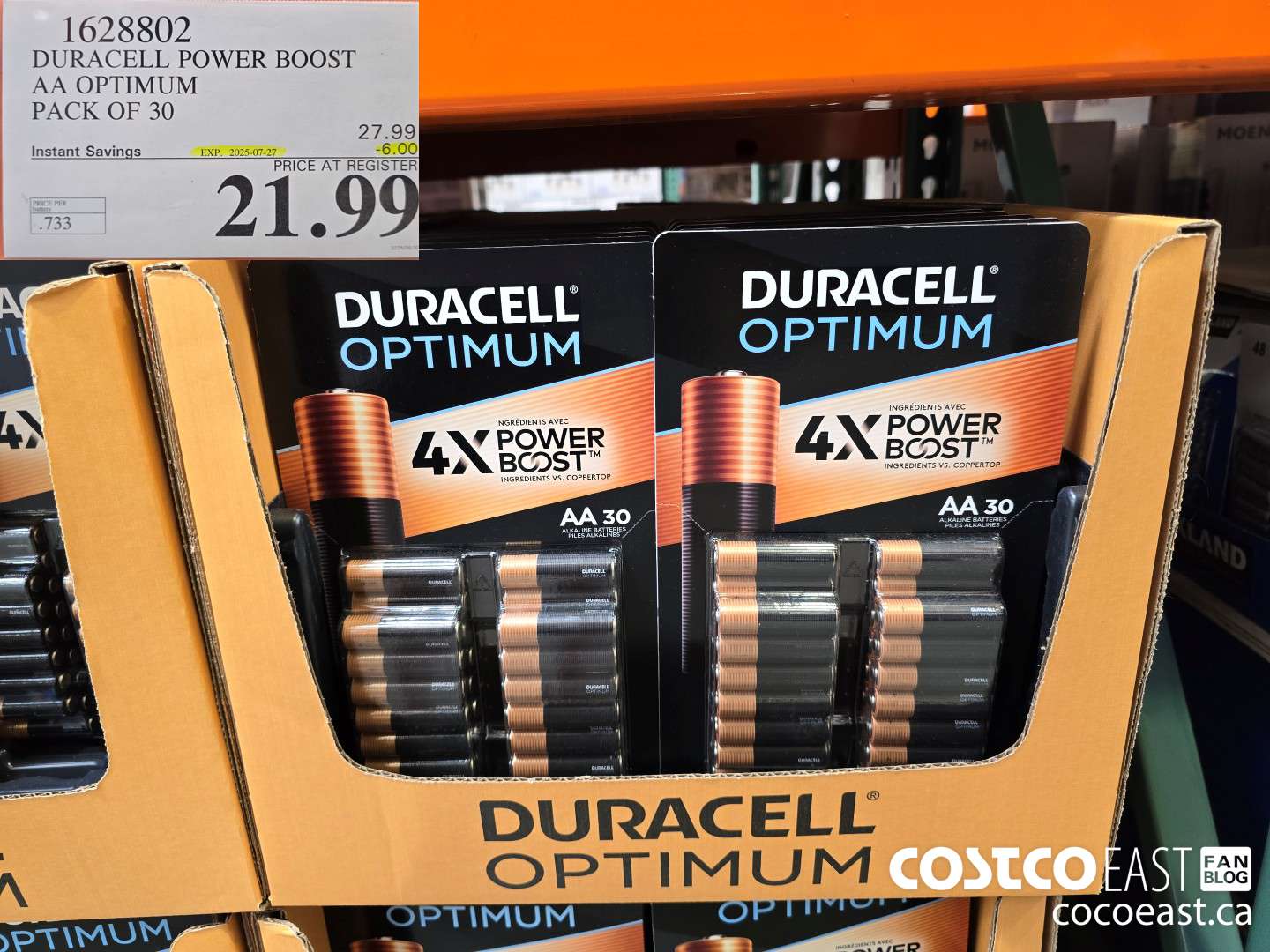 1628802 DURACELL POWER BOOST AA OPTIMUM PACK OF 30 ($6.00 INSTANT SAVINGS EXPIRES ON 2025-07-27) $21.99