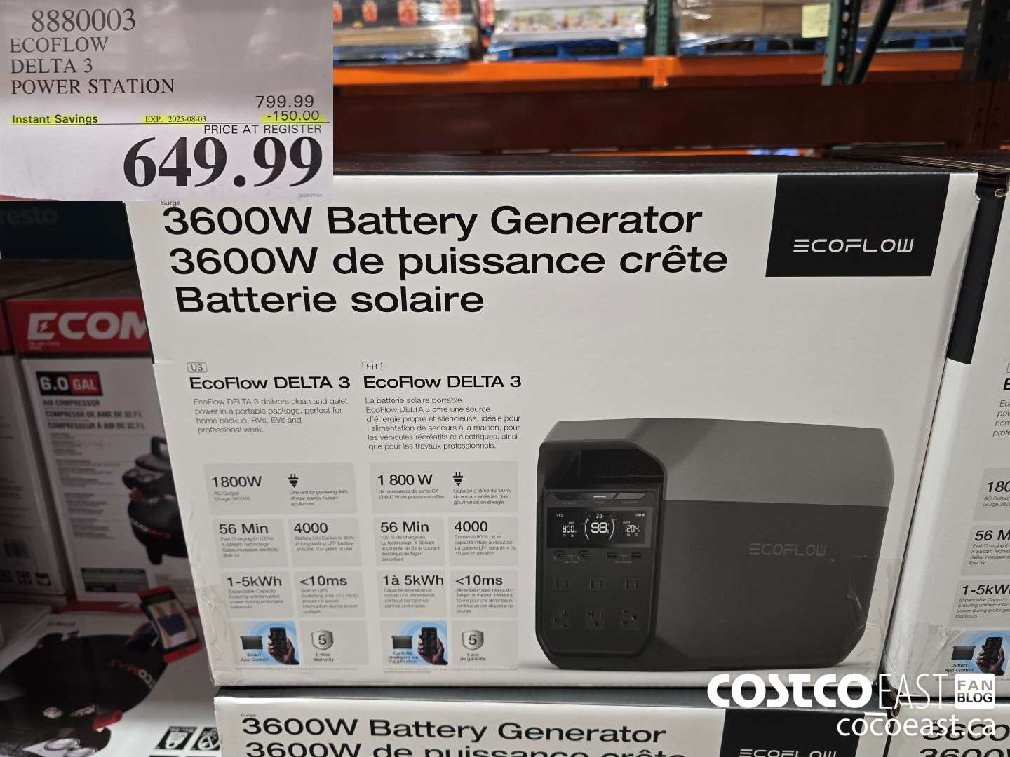 8880003 ECOFLOW DELTA 3 POWER STATION ($150.00 INSTANT SAVINGS EXPIRES ON 2025-08-03) $649.99
