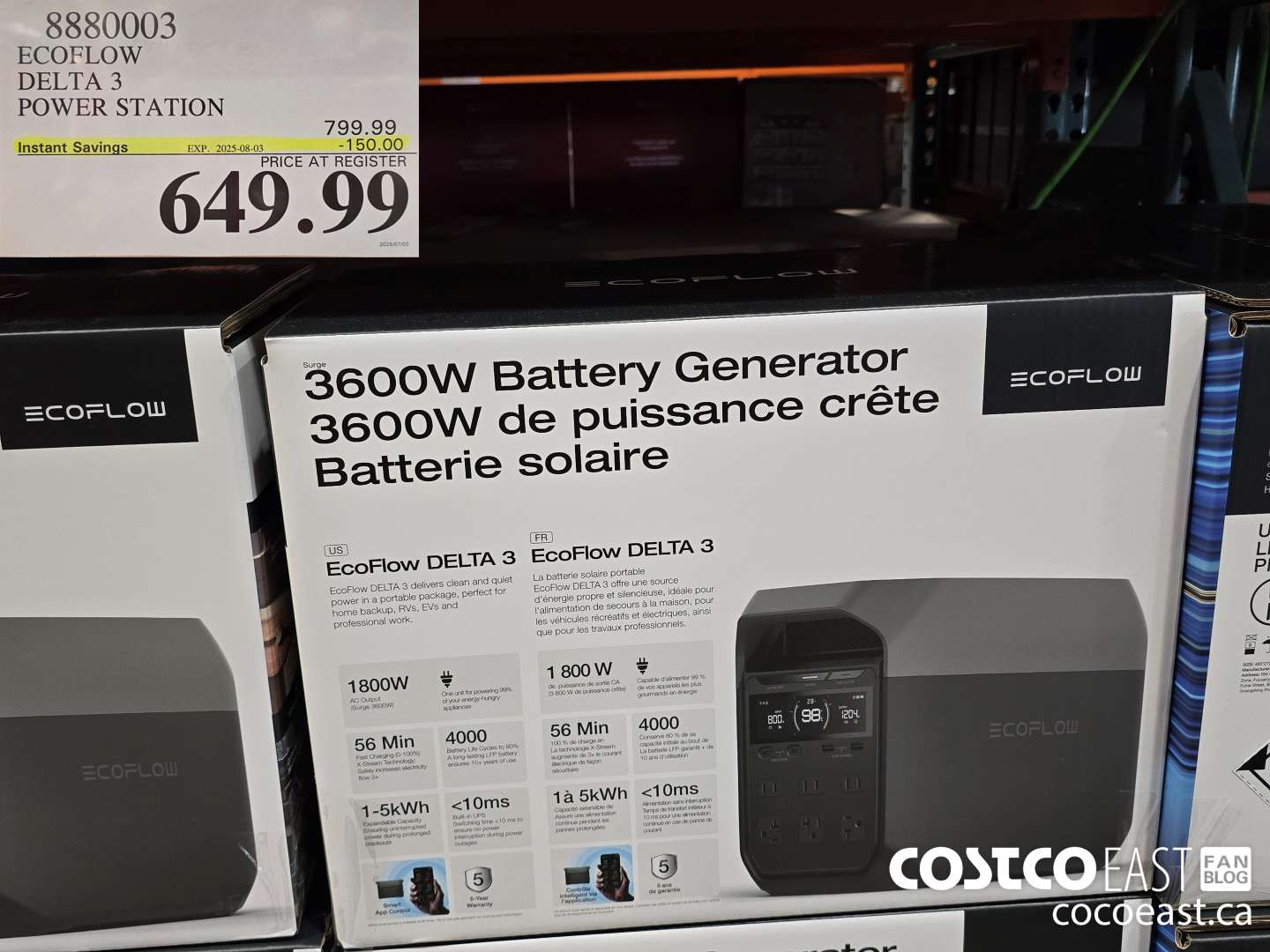 8880003 ECOFLOW DELTA 3 POWER STATION ($150.00 INSTANT SAVINGS EXPIRES ON 2025-08-03) $649.99