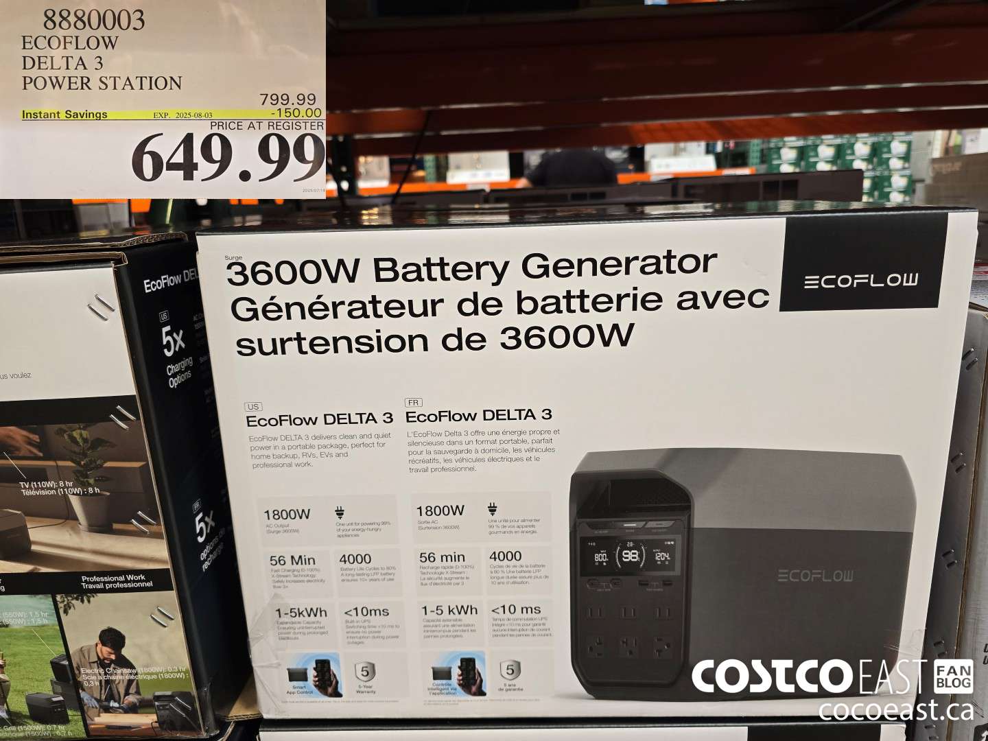 8880003 ECOFLOW DELTA 3 POWER STATION ($150.00 INSTANT SAVINGS EXPIRES ON 2025-08-03) $649.99