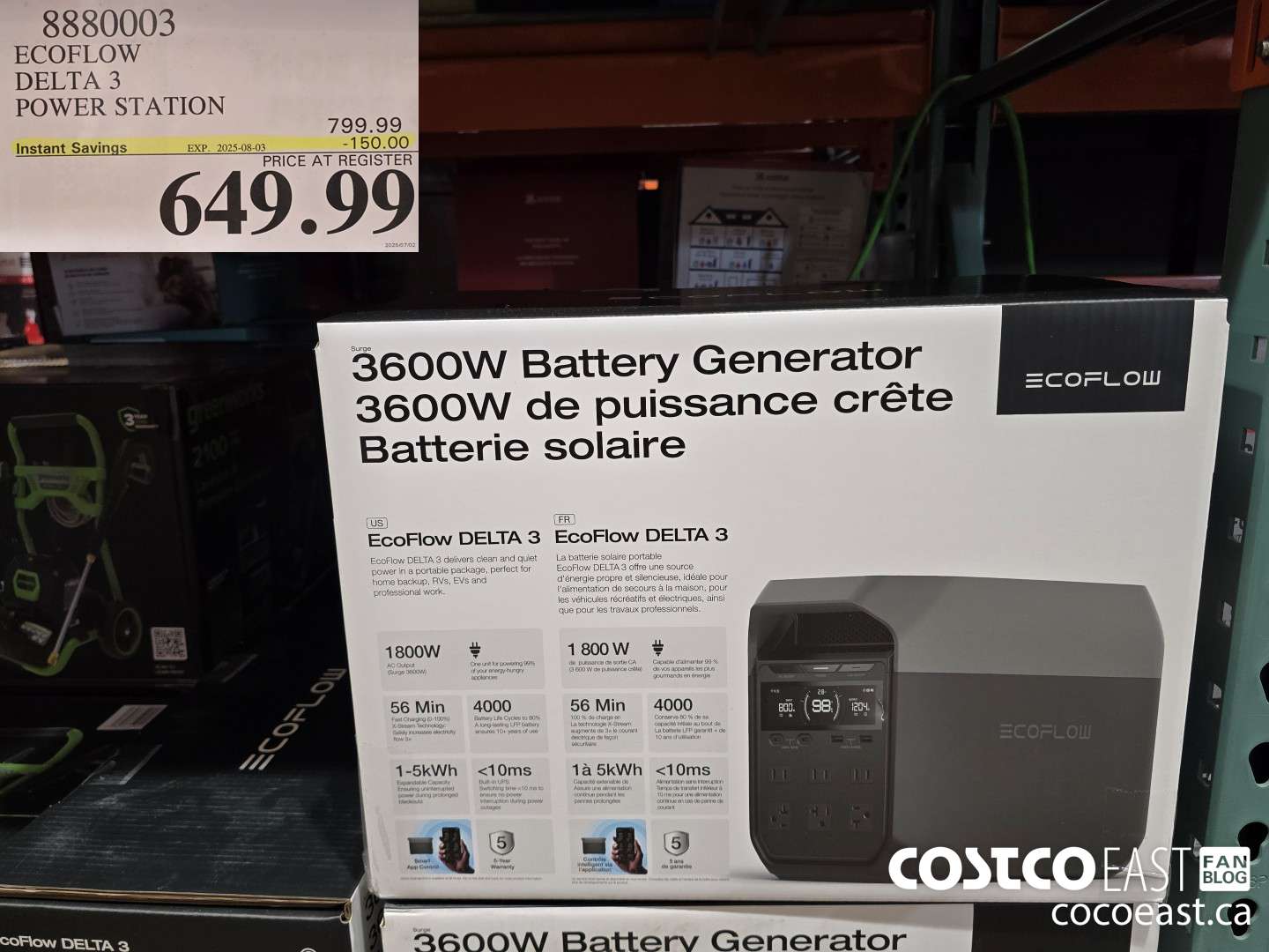 8880003 ECOFLOW DELTA 3 POWER STATION ($150.00 INSTANT SAVINGS EXPIRES ON 2025-08-03) $649.99