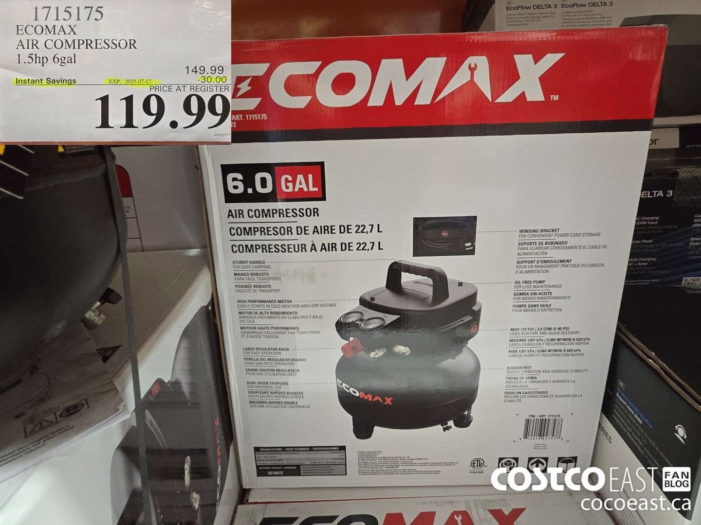 1715175 ECOMAX AIR COMPRESSOR 1.5hp 6gal ($30.00 INSTANT SAVINGS EXPIRES ON 2025-07-17) $119.99