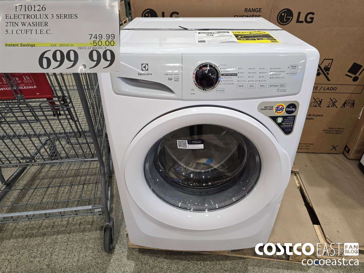 1710126 ELECTROLUX 3 SERIES 27 IN WASHER 5.1 CUFT I.E.C. ($50.00 INSTANT SAVINGS EXPIRES ON 2025-07-16) $699.99