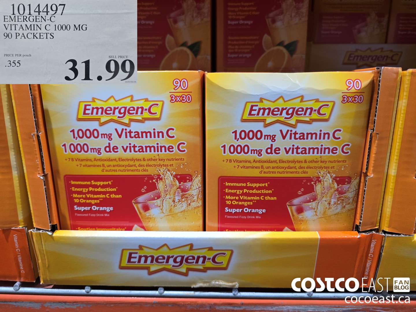 1014497 EMERGEN-C ORANGE VITAMIN C 1000 MG 90 PACKETS $31.99