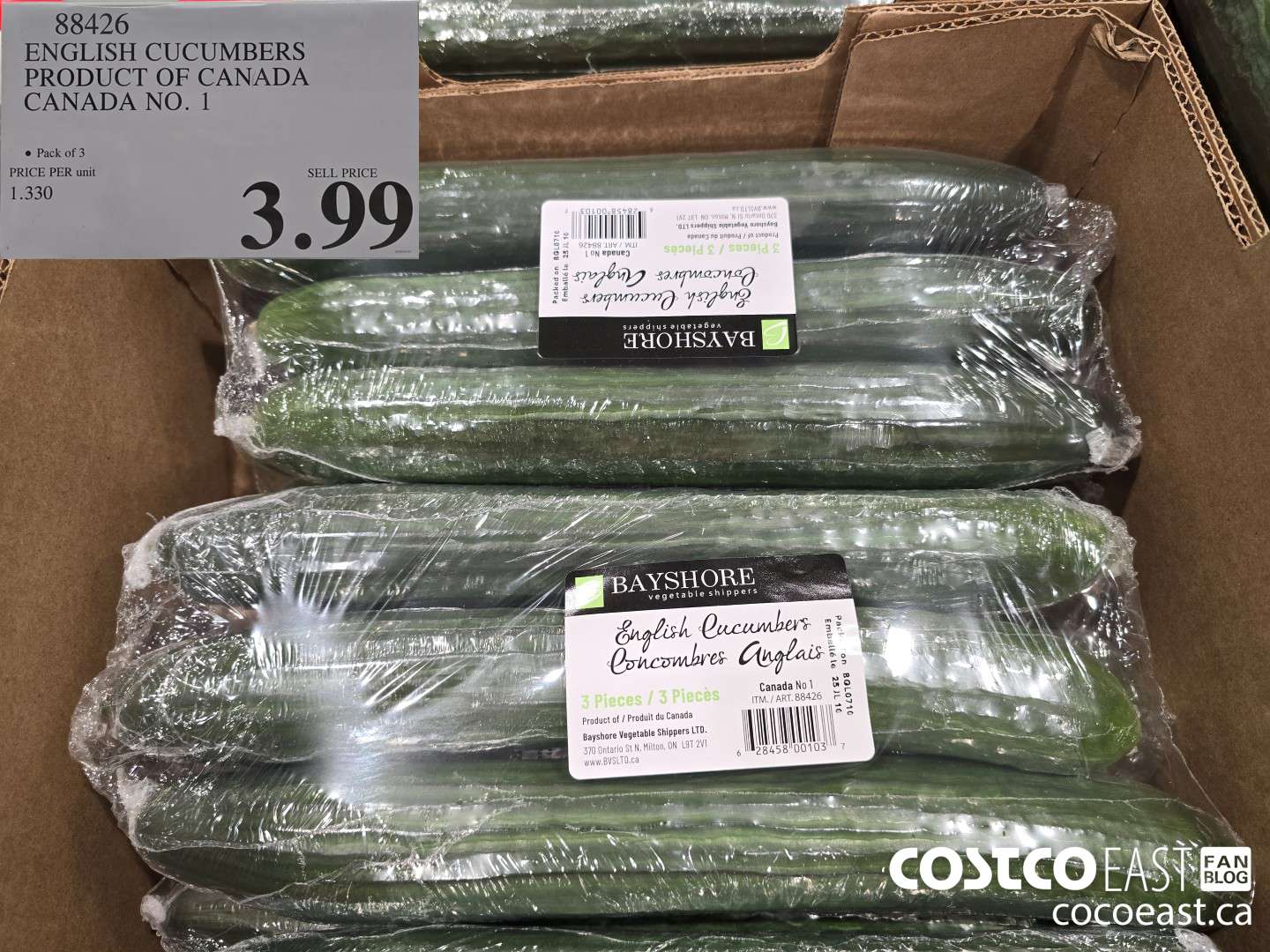 88426 ENGLISH CUCUMBERS PRODUCT OF CANADA CANADA NO. 1 $3.99