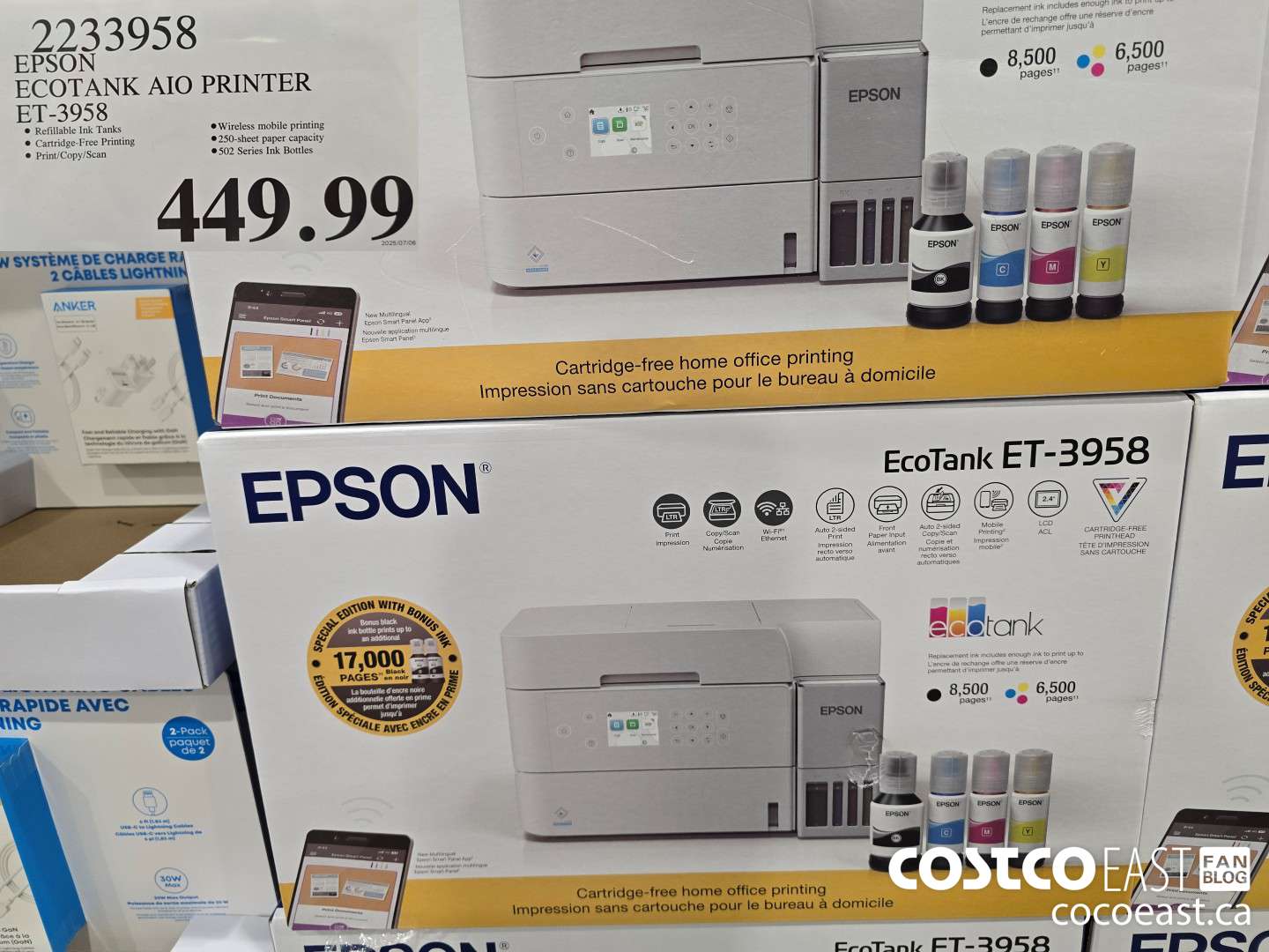 2233958 EPSON ECOTANK AIO PRINTER ET-3958 $449.99