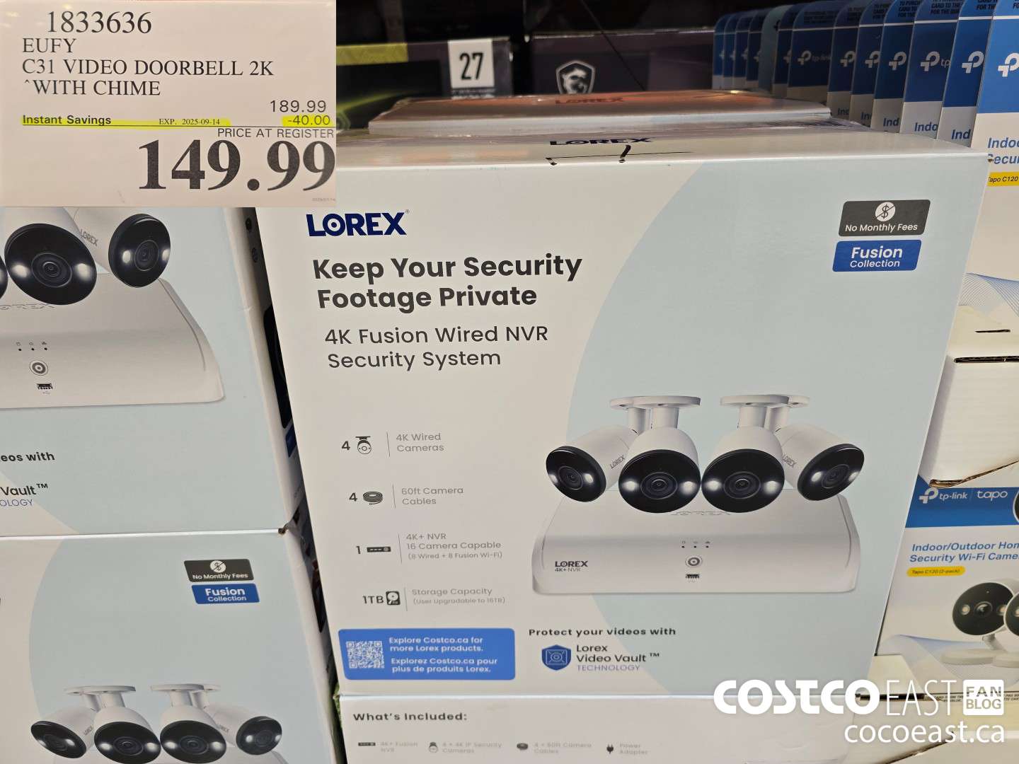 1833636 EUFY C31 VIDEO DOORBELL 2K WITH CHIME ($40.00 INSTANT SAVINGS EXPIRES ON 2025-09-14) $149.99