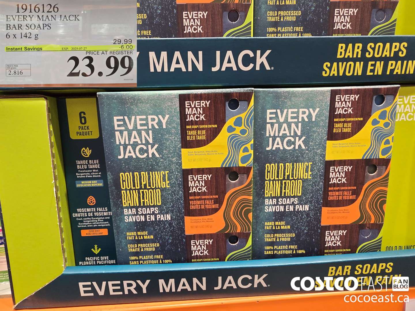 1916126 EVERY MAN JACK BAR SOAPS 6 x 142 G ($6.00 INSTANT SAVINGS EXPIRES ON 2025-07-27) $23.99