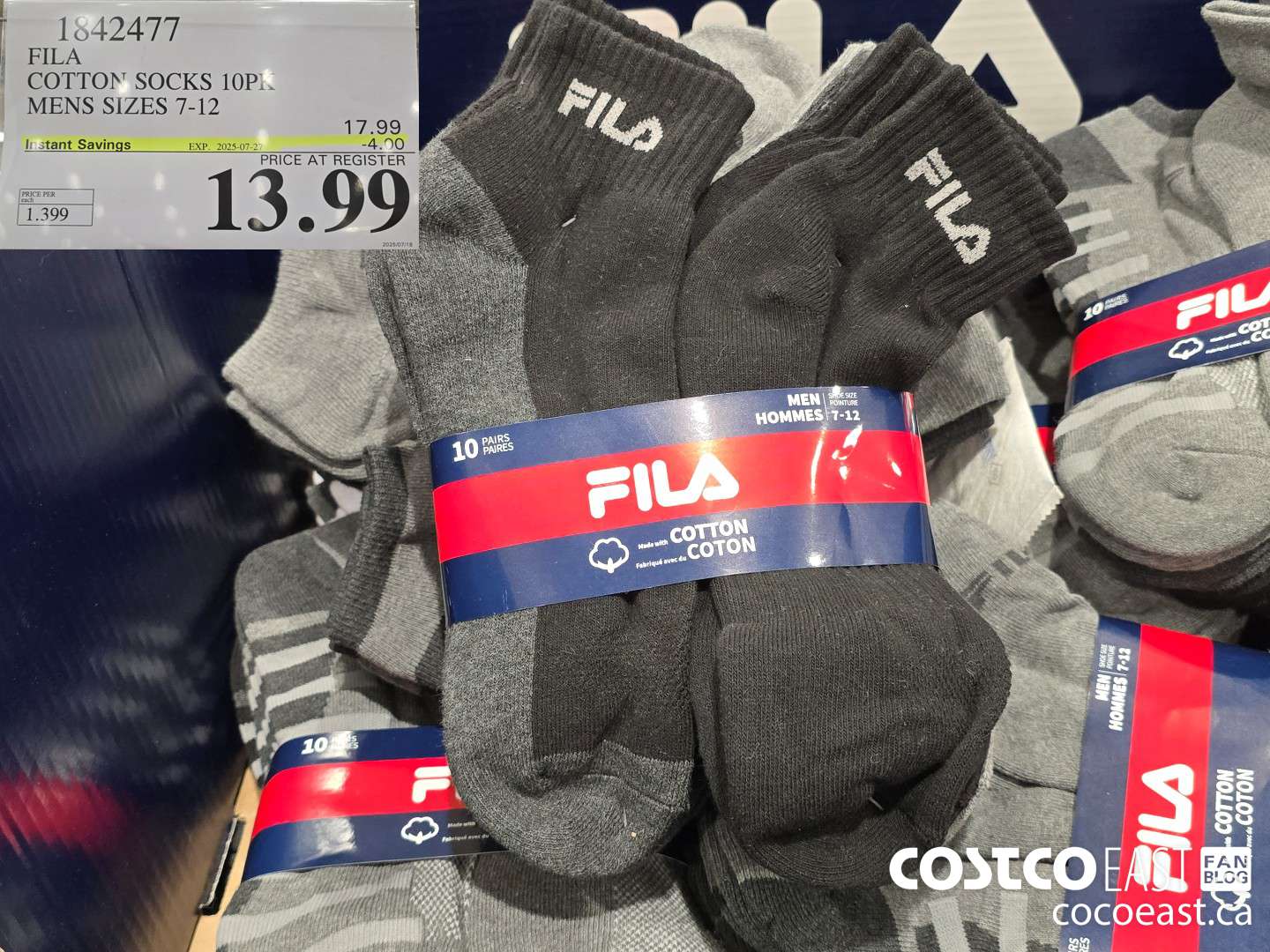 1842477 FILA COTTON SOCKS 10PK MENS SIZES 7-12 ($4.00 INSTANT SAVINGS EXPIRES ON 2025-07-27) $13.99