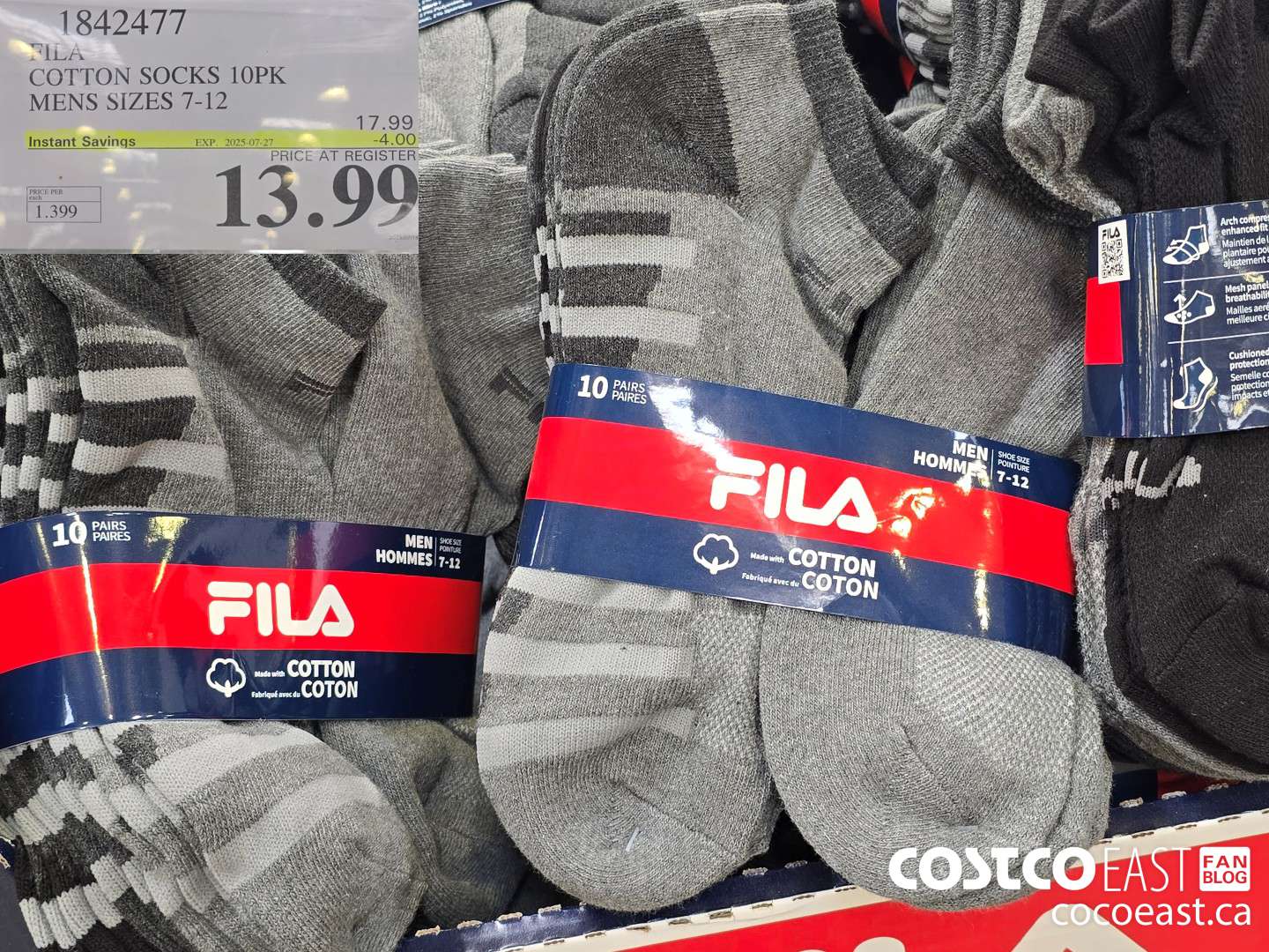 1842477 FILA COTTON SOCKS 10PK MENS SIZES 7-12 ($4.00 INSTANT SAVINGS EXPIRES ON 2025-07-27) $13.99