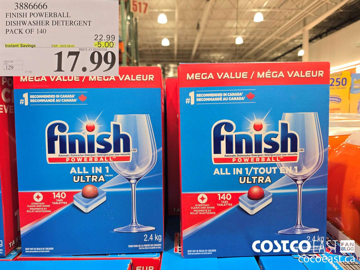 3886666 FINISH POWERBALL DISHWASHER DETERGENT PACK OF 140 ($5.00 INSTANT SAVINGS EXPIRES ON 2025-08-03) $17.99