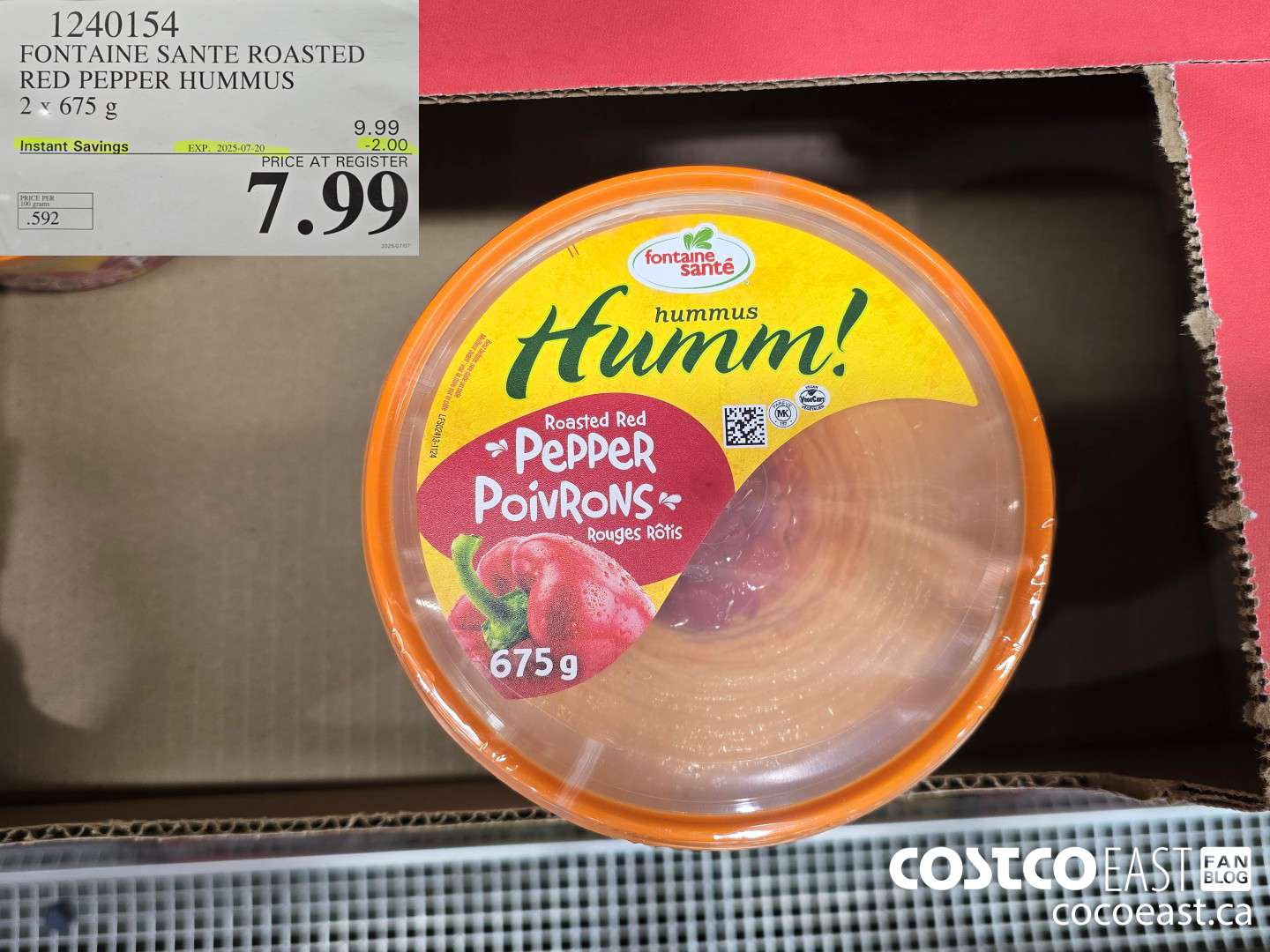 1240154 FONTAINE SANTE ROASTED RED PEPPER HUMMUS 2 x 675 g ($2.00 INSTANT SAVINGS EXPIRES ON 2025-07-20) $7.99