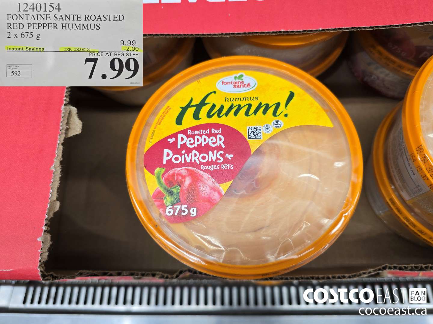 1240154 FONTAINE SANTE ROASTED RED PEPPER HUMMUS 2 x 675 g ($2.00 INSTANT SAVINGS EXPIRES ON 2025-07-20) $7.99