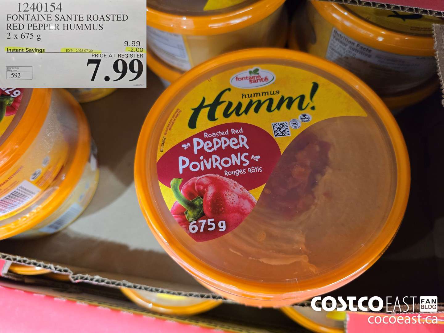 1240154 FONTAINE SANTE ROASTED RED PEPPER HUMMUS 2 x 675 g ($2.00 INSTANT SAVINGS EXPIRES ON 2025-07-20) $7.99