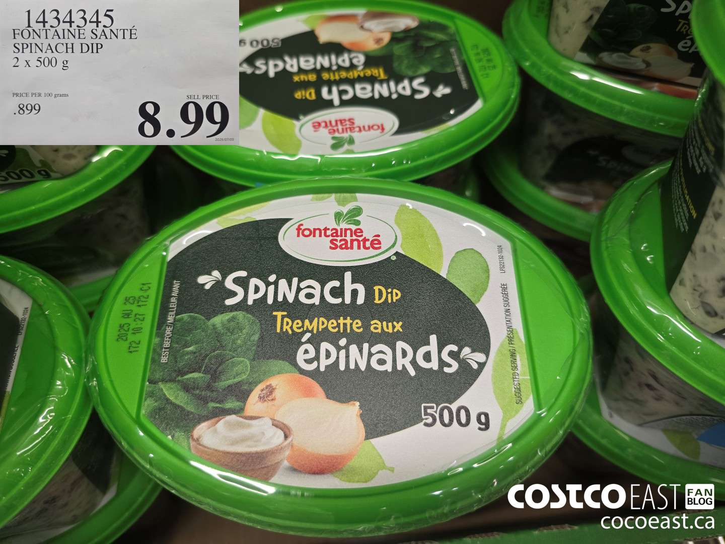 1434345 FONTAINE SANTE SPINACH DIP 2 X 500 G $8.99