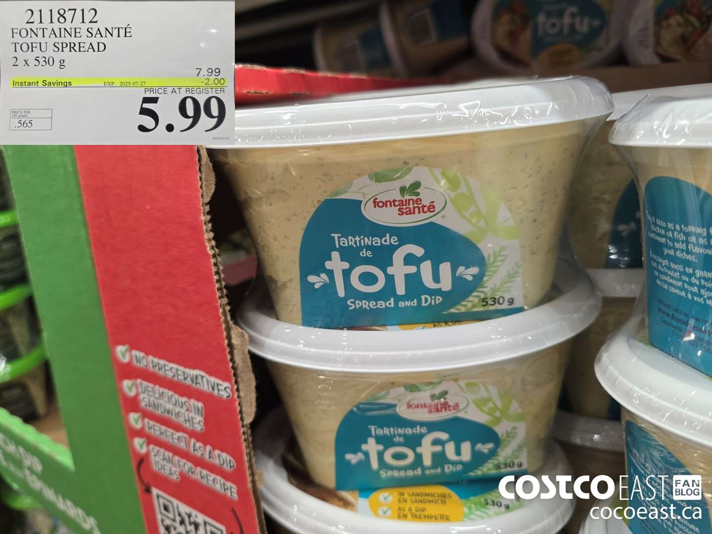 2118712 FONTAINE SANTE TOFU SPREAD 2 X 530 G ($2.00 INSTANT SAVINGS EXPIRES ON 2025-07-20) $5.99