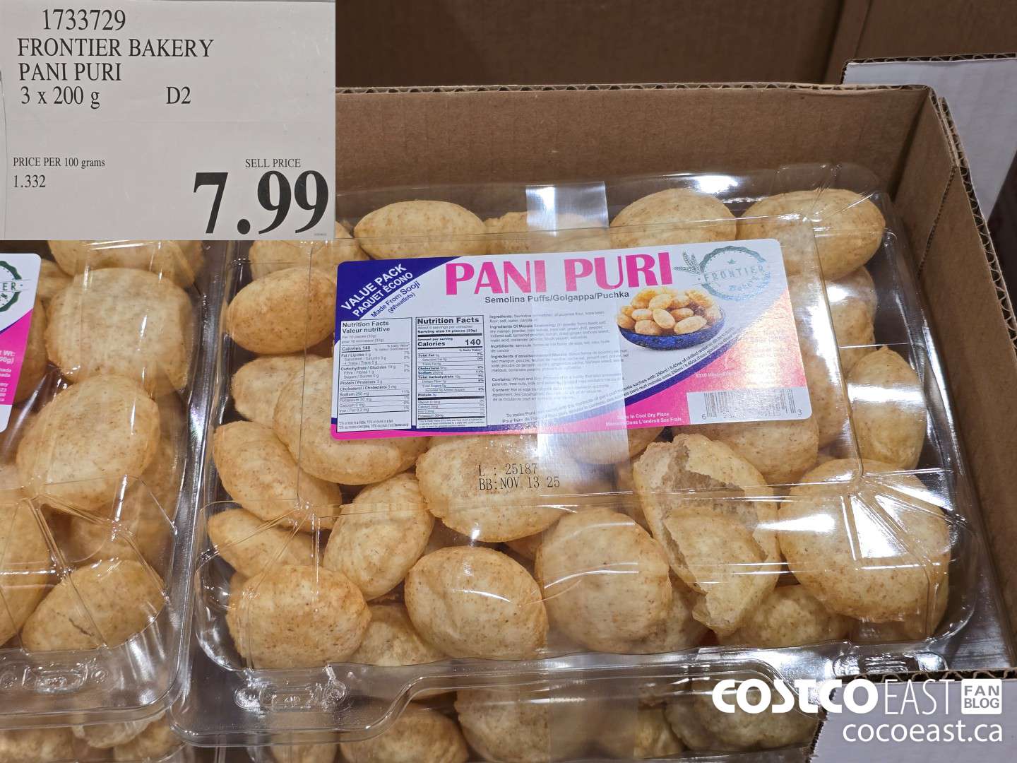 1733729 FRONTIER BAKERY PANI PURI 3 x 200 g $7.99