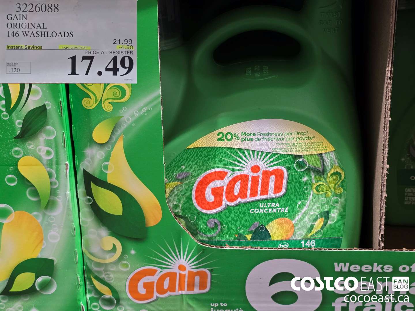 3226088 GAIN ORIGINAL 146 WASHLOADS ($4.50 INSTANT SAVINGS EXPIRES ON 2025-07-20) $17.49