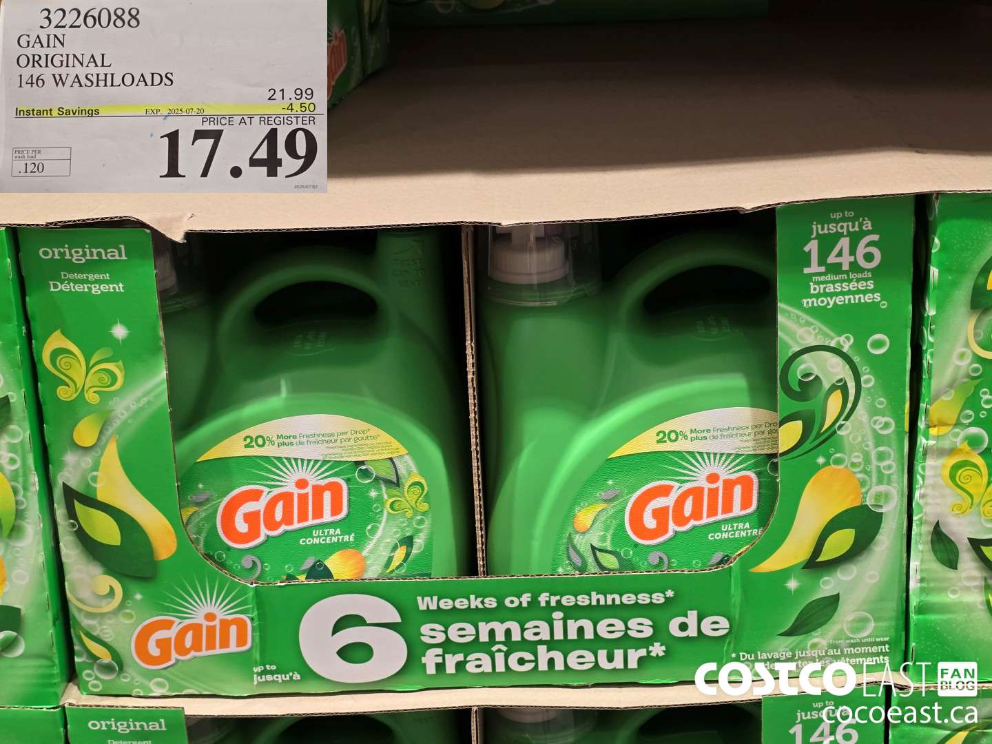 3226088 GAIN ORIGINAL 146 WASHLOADS ($4.50 INSTANT SAVINGS EXPIRES ON 2025-07-20) $17.49