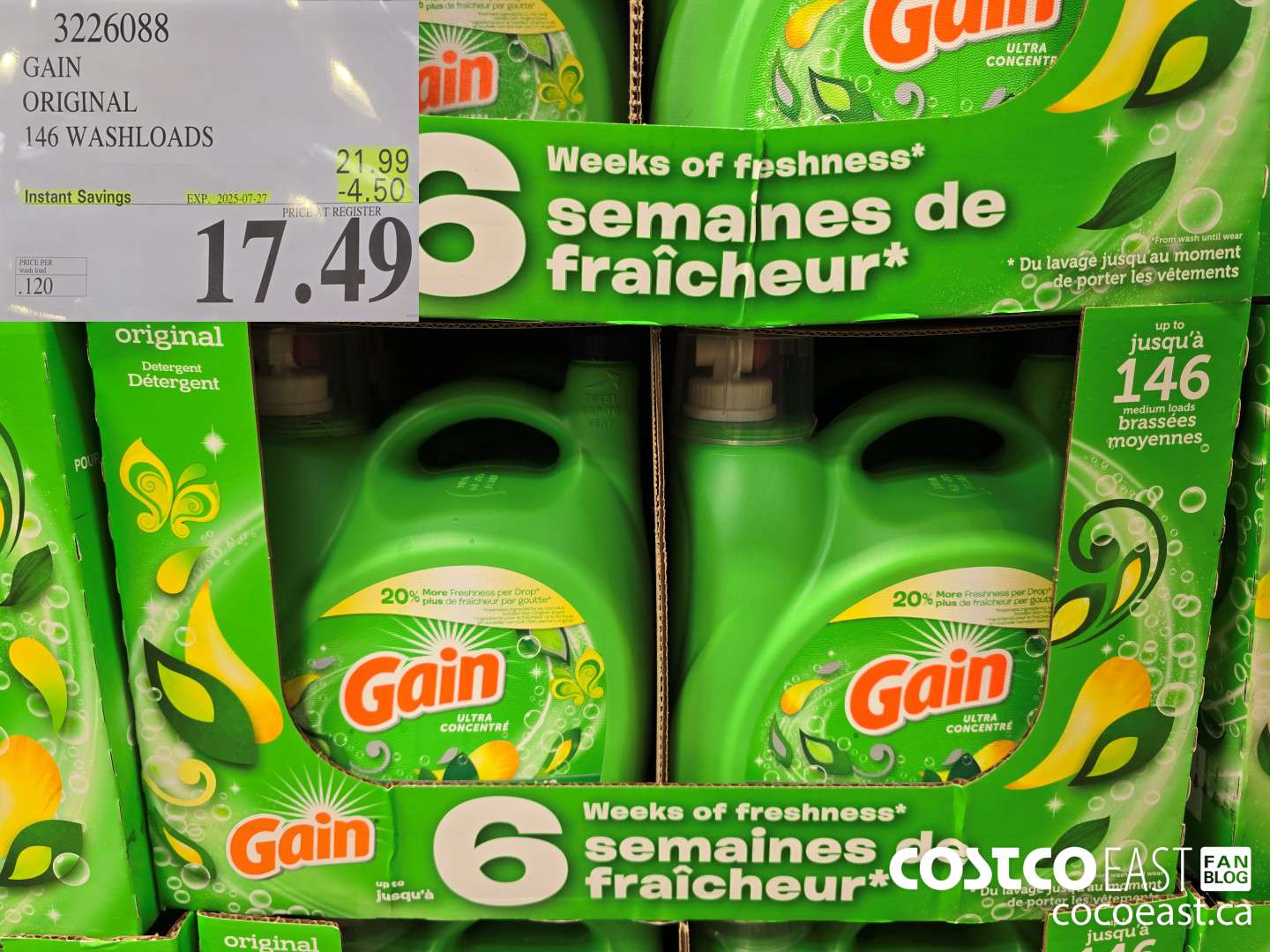 3226088 GAIN ORIGINAL 146 WASHLOADS ($4.50 INSTANT SAVINGS EXPIRES ON 2025-07-27) $17.49