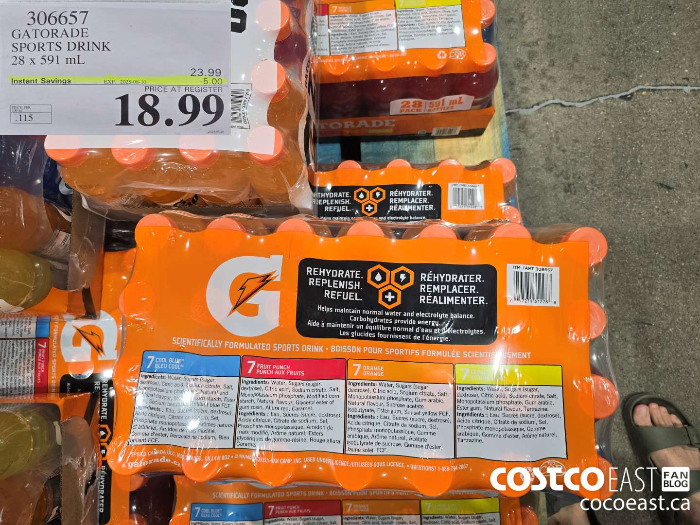 306657 GATORADE SPORTS DRINK 28 x 591 mL ($5.00 INSTANT SAVINGS EXPIRES ON 2025-08-10) $18.99
