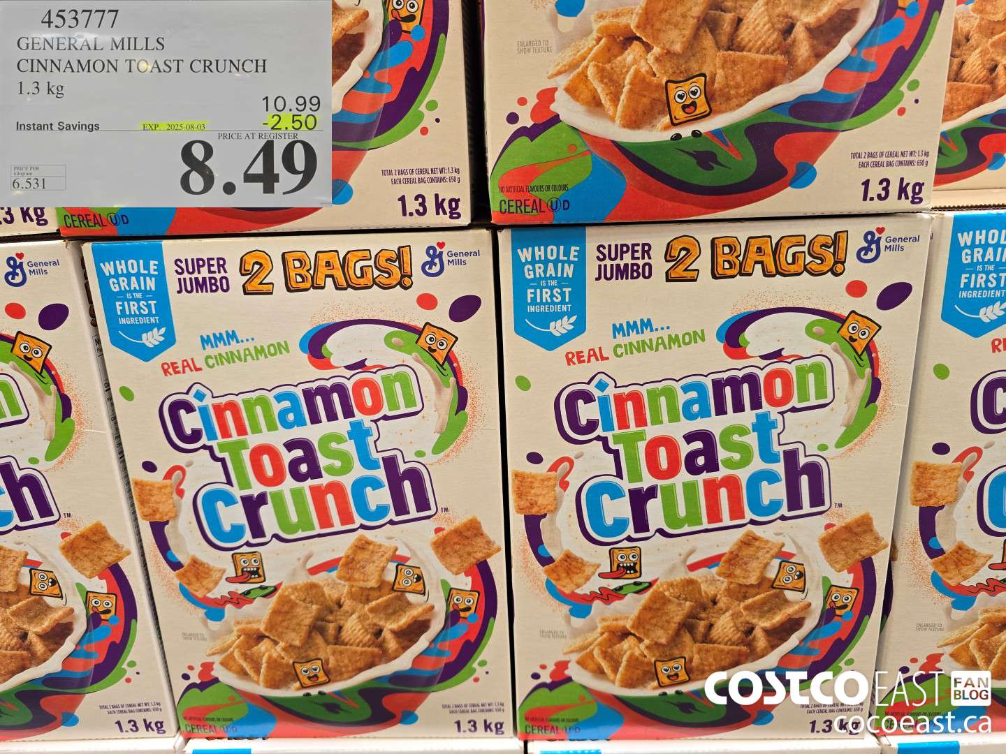 453777 GENERAL MILLS CINNAMON TOAST CRUNCH 1.3 kg ($2.50 INSTANT SAVINGS EXPIRES ON 2025-08-03) $8.49