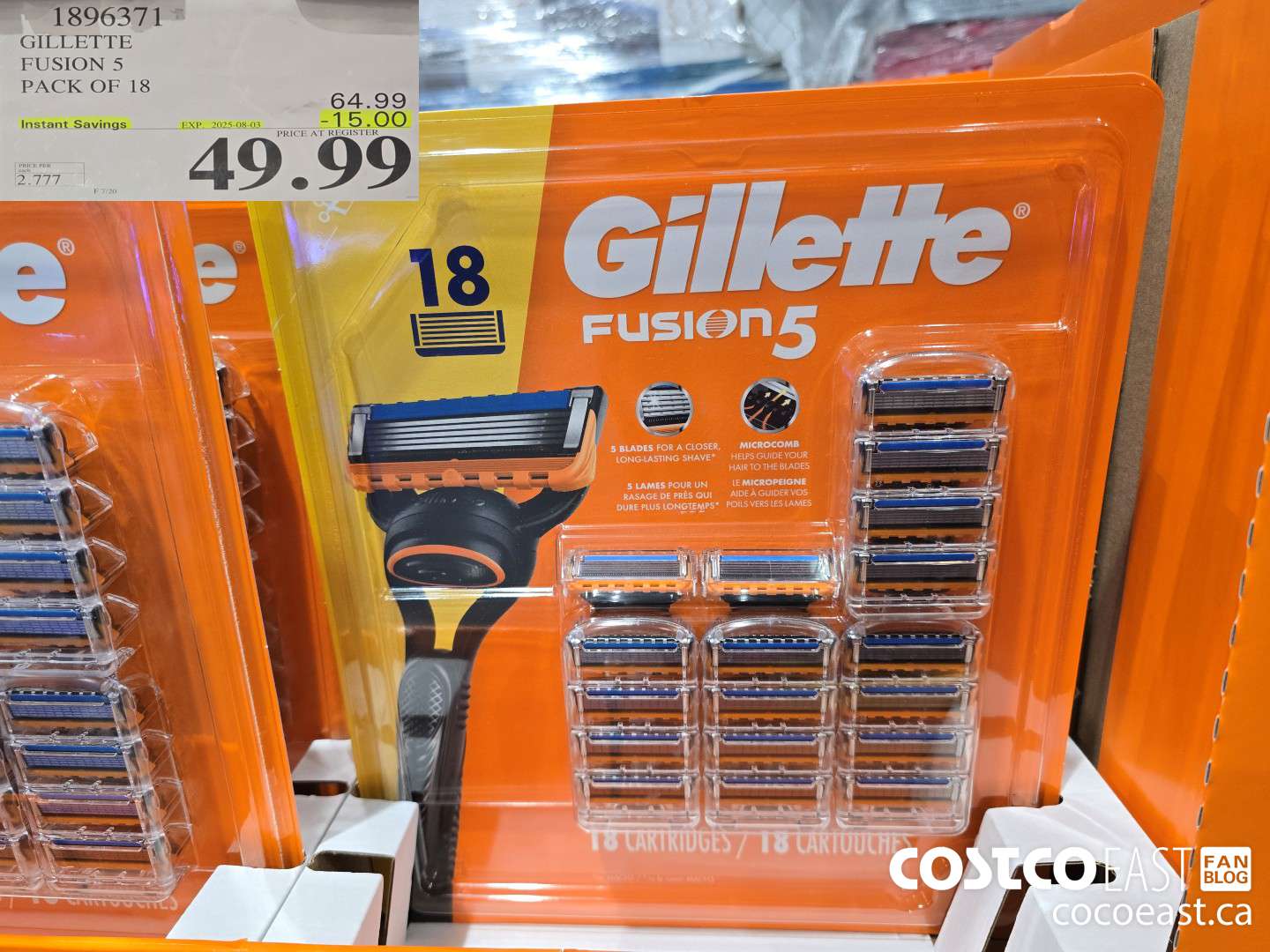 1896371 GILLETTE FUSION 5 PACK OF 18 ($15.00 INSTANT SAVINGS EXPIRES ON 2025-08-03) $49.99