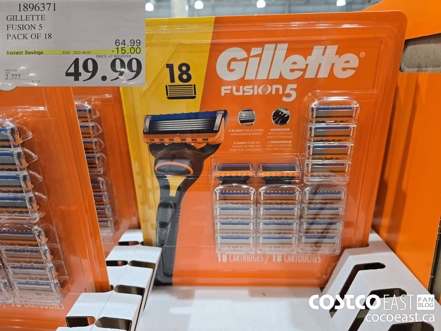 1896371 GILLETTE FUSION 5 PACK OF 18 ($15.00 INSTANT SAVINGS EXPIRES ON 2025-08-03) $49.99