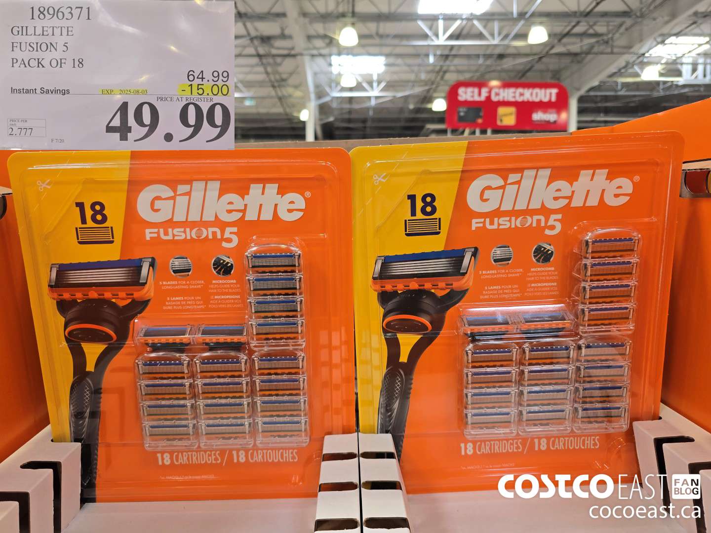 1896371 GILLETTE FUSION 5 PACK OF 18 ($15.00 INSTANT SAVINGS EXPIRES ON 2025-08-03) $49.99