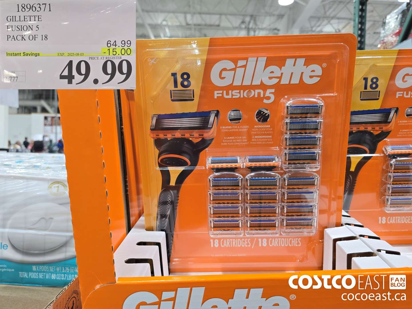1896371 GILLETTE FUSION 5 PACK OF 18 ($15.00 INSTANT SAVINGS EXPIRES ON 2025-08-03) $49.99
