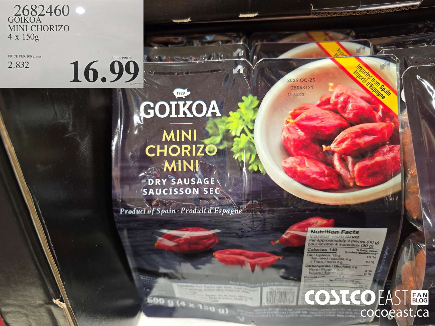 2682460 GOIKOA MINI CHORIZO 4 x 150g $16.99
