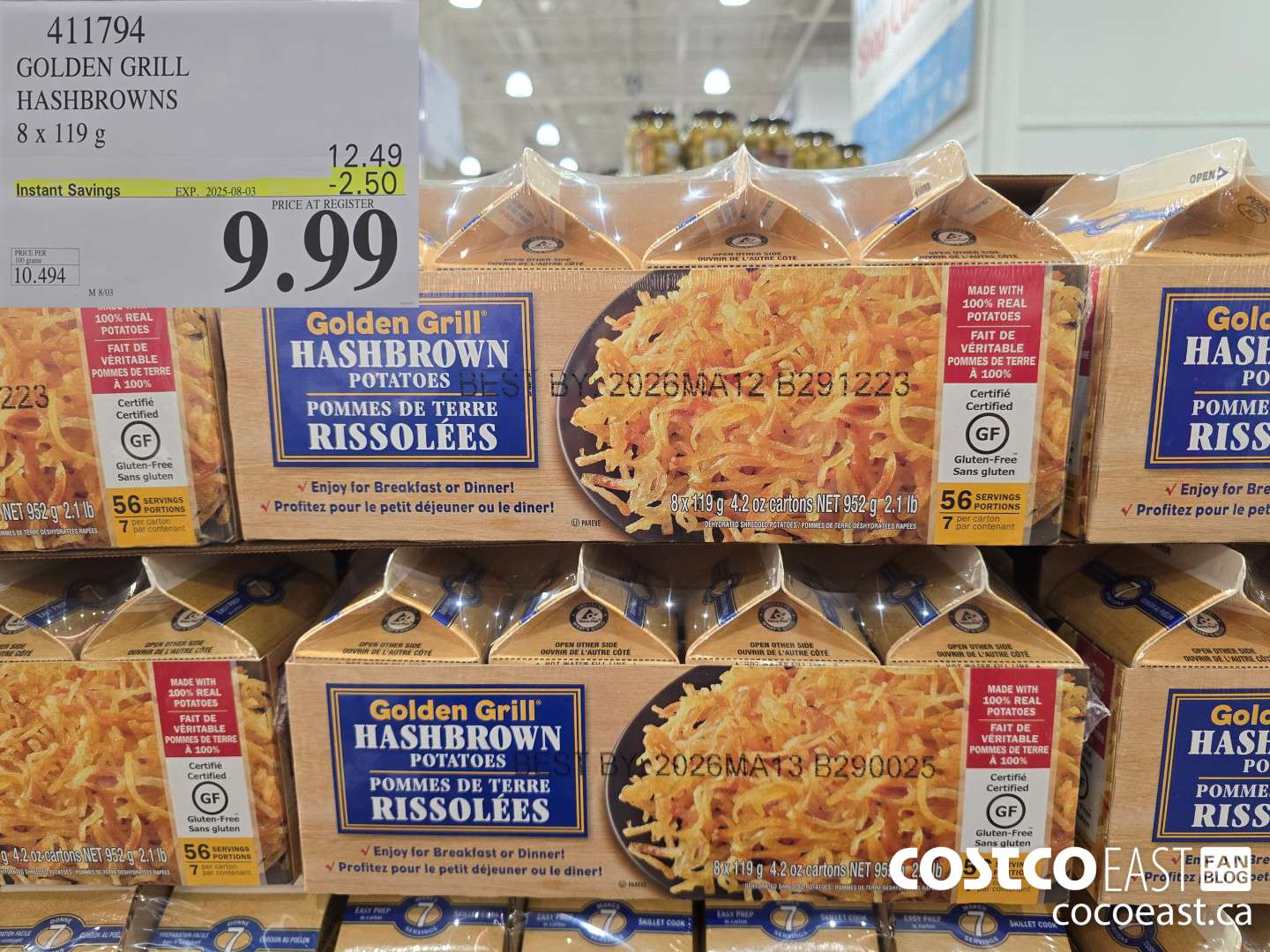 411794 GOLDEN GRILL HASHBROWNS 8 X 119G ($2.50 INSTANT SAVINGS EXPIRES ON 2025-08-03) $9.99