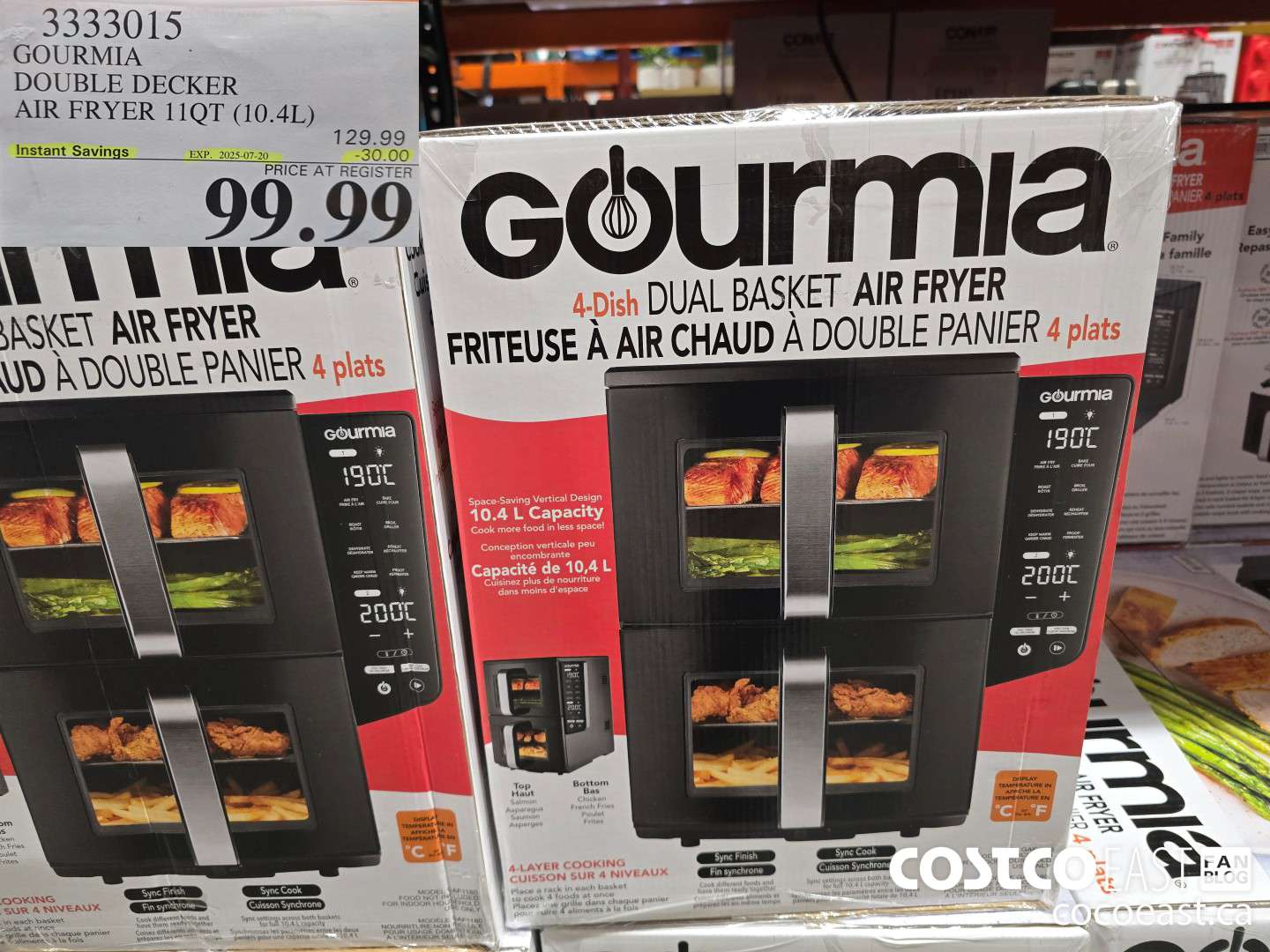 3333015 GOURMIA DOUBLE DECKER AIR FRYER 11QT (10.4L) ($30.00 INSTANT SAVINGS EXPIRES ON 2025-07-20) $99.99