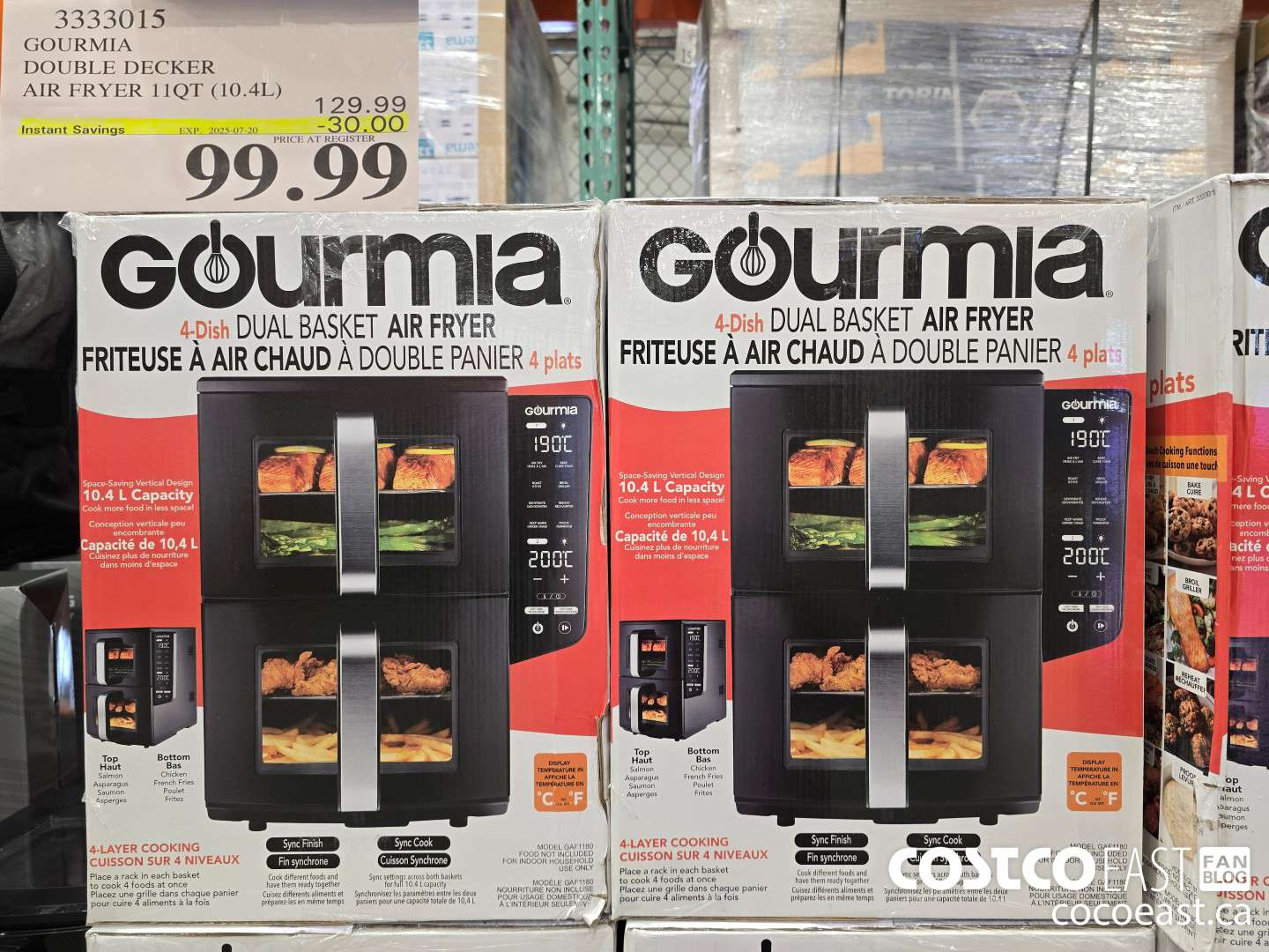 3333015 GOURMIA DOUBLE DECKER AIR FRYER 11QT (10.4L) ($30.00 INSTANT SAVINGS EXPIRES ON 2025-07-20) $99.99