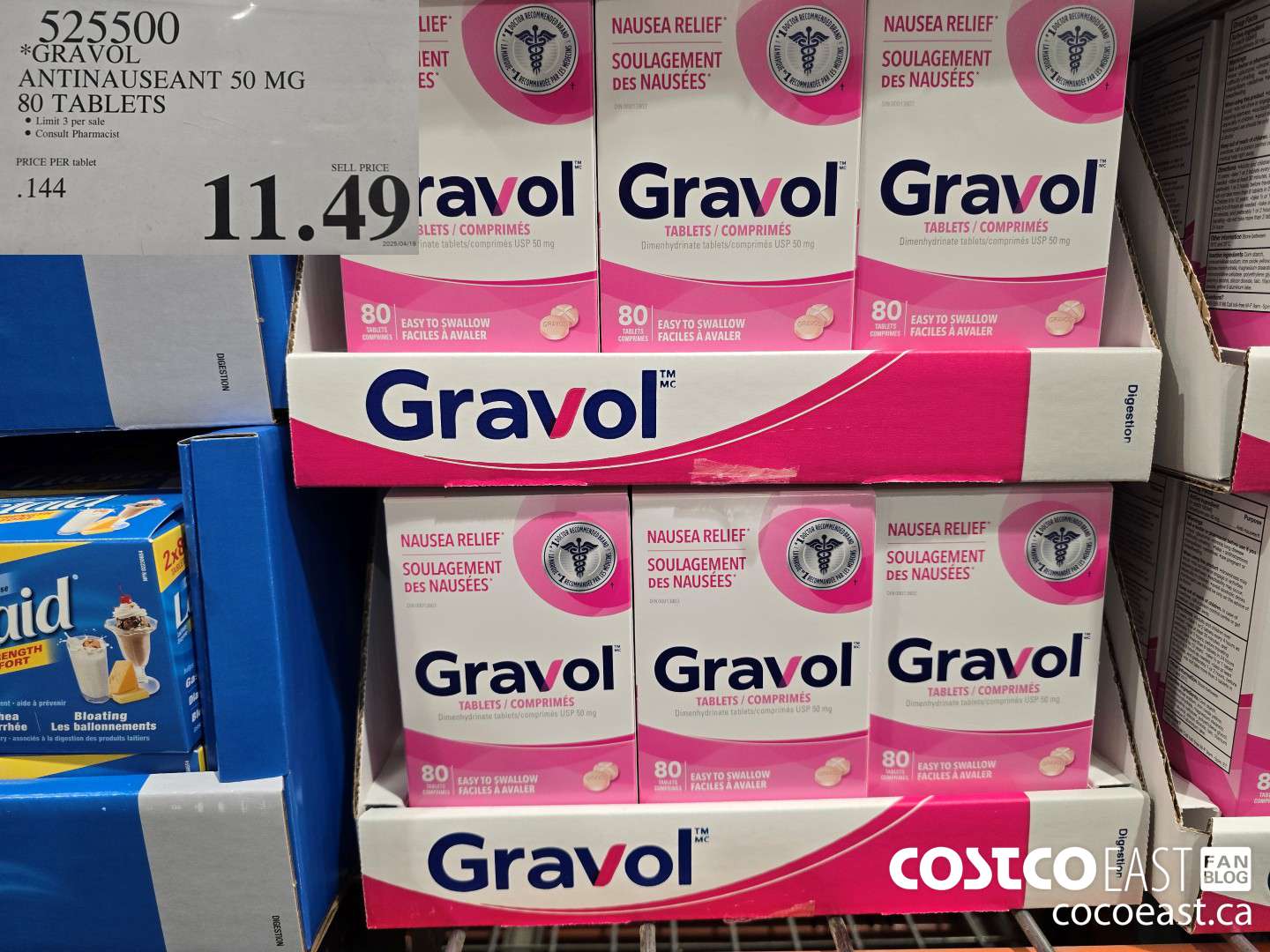 525500 GRAVOL ANTINAUSEANT 50MG 80 TABLETS $11.49